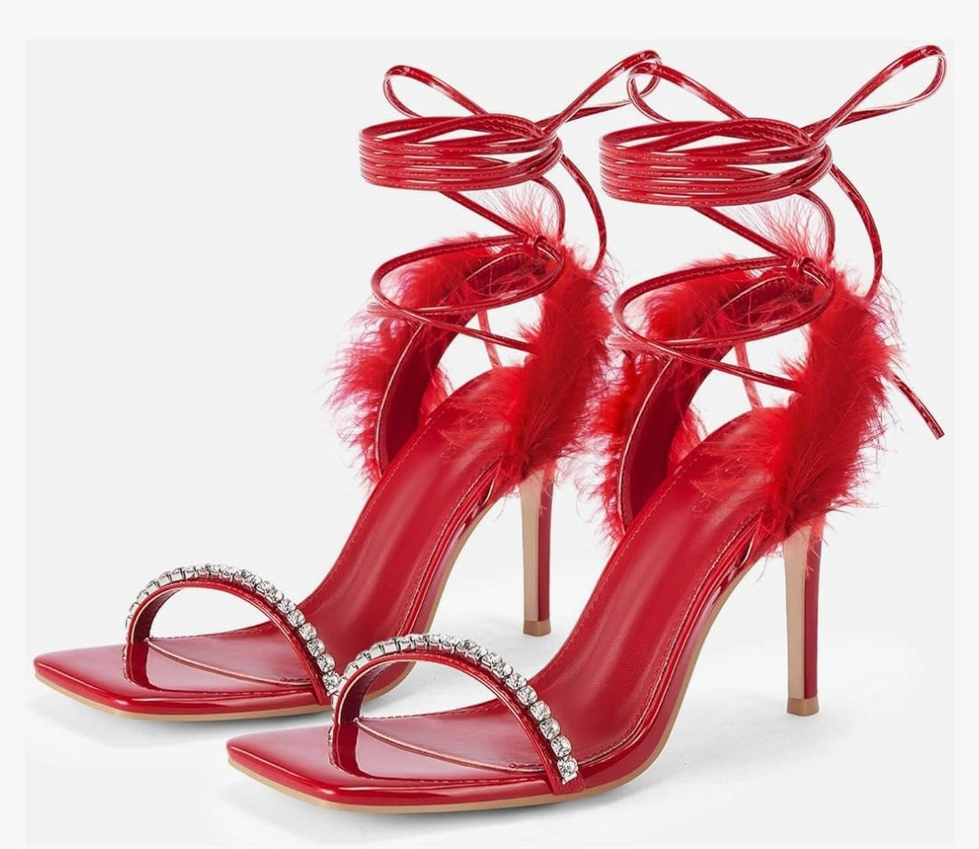 Womens Strappy Lace up Heels Sandals Rhinestone Sexy Stiletto High Heel Party Wedding Dress Shoes