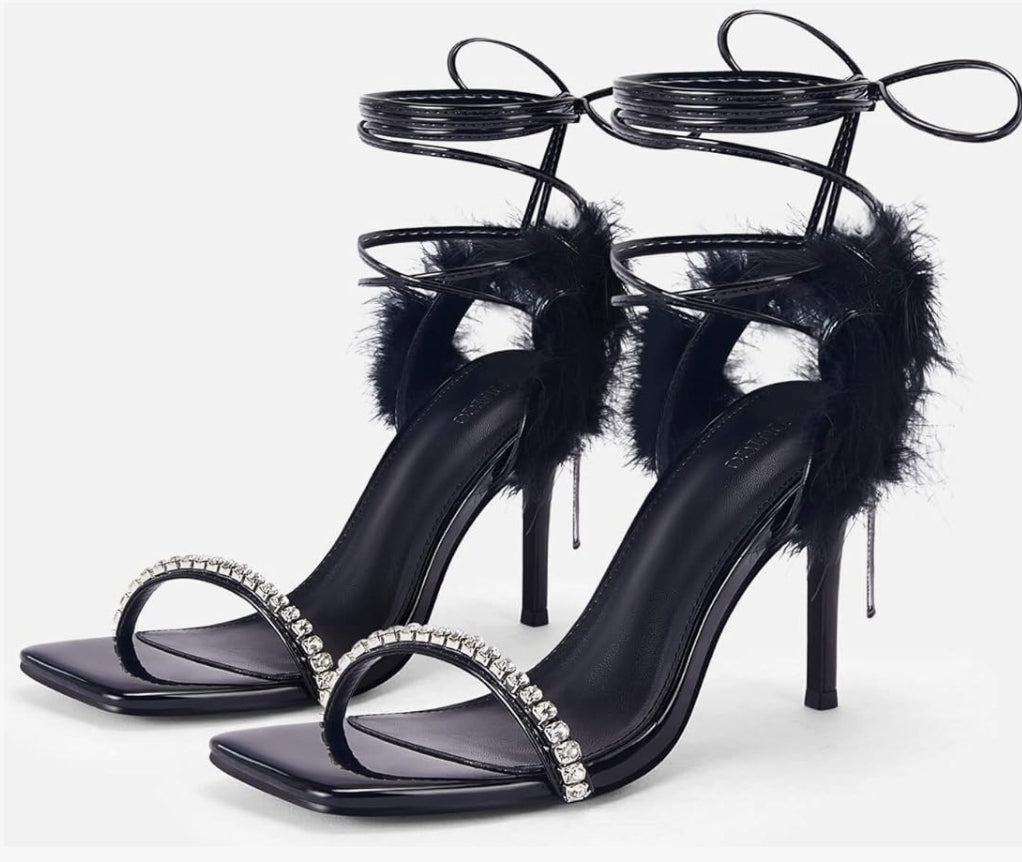Womens Strappy Lace up Heels Sandals Rhinestone Sexy Stiletto High Heel Party Wedding Dress Shoes