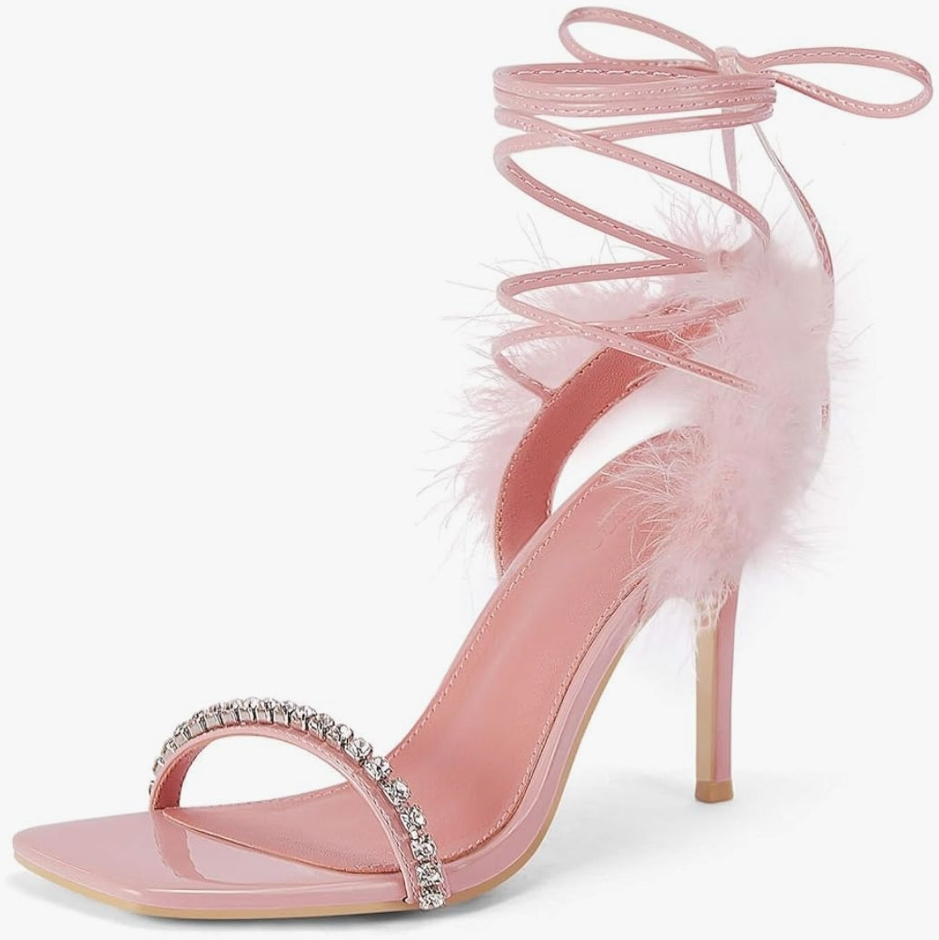 Womens Strappy Lace up Heels Sandals Rhinestone Sexy Stiletto High Heel Party Wedding Dress Shoes