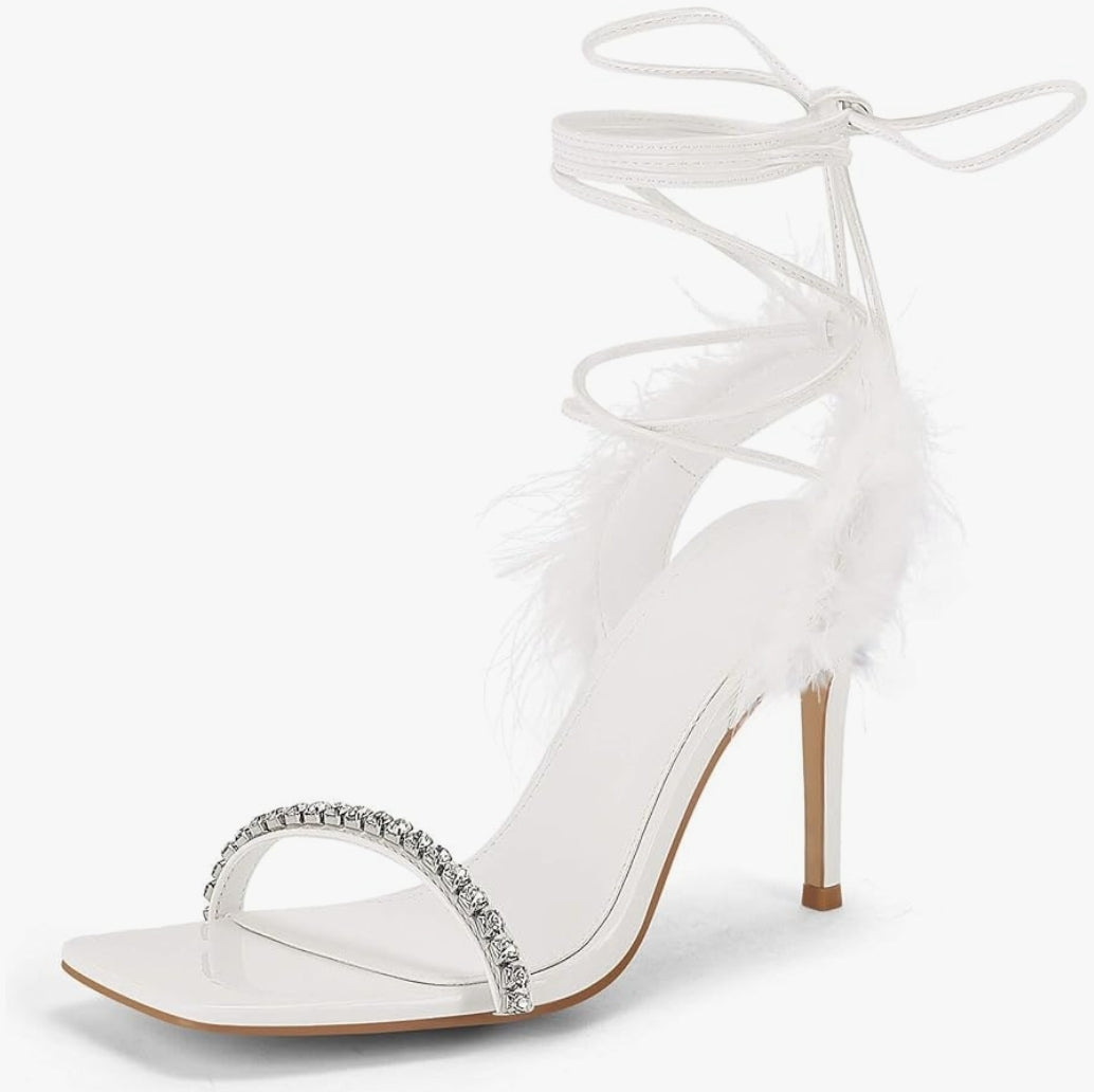 Womens Strappy Lace up Heels Sandals Rhinestone Sexy Stiletto High Heel Party Wedding Dress Shoes