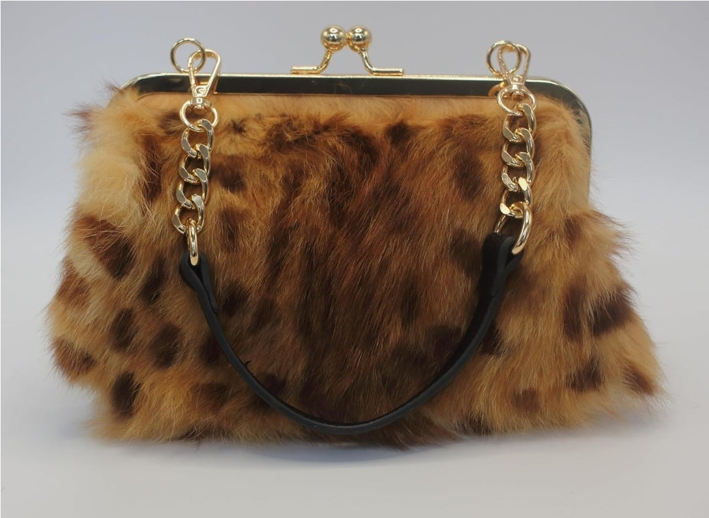 Elegant Leopard Print Rex Rabbit Fur Handbag