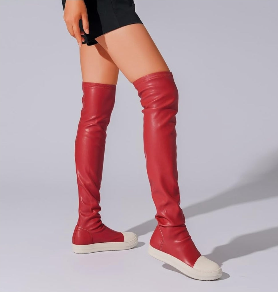 Thigh High Boots for Women Flat Over The Knee Round Toe Booties