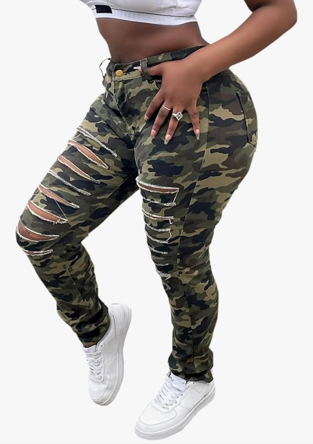 Women's Ripped Skinny Jeans Slim Fit Stretch High Waisted Butt Lift Tummy Control Distressed Denim Pants