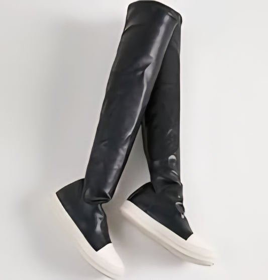 Thigh High Boots for Women Flat Over The Knee Round Toe Booties