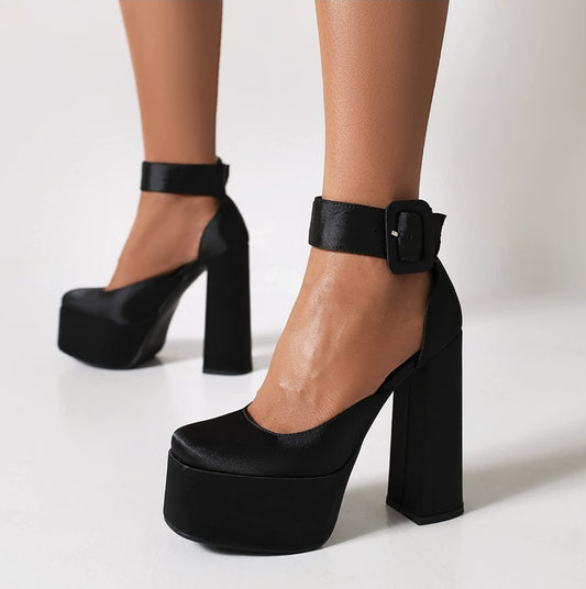 Black Chunky Platform Heels